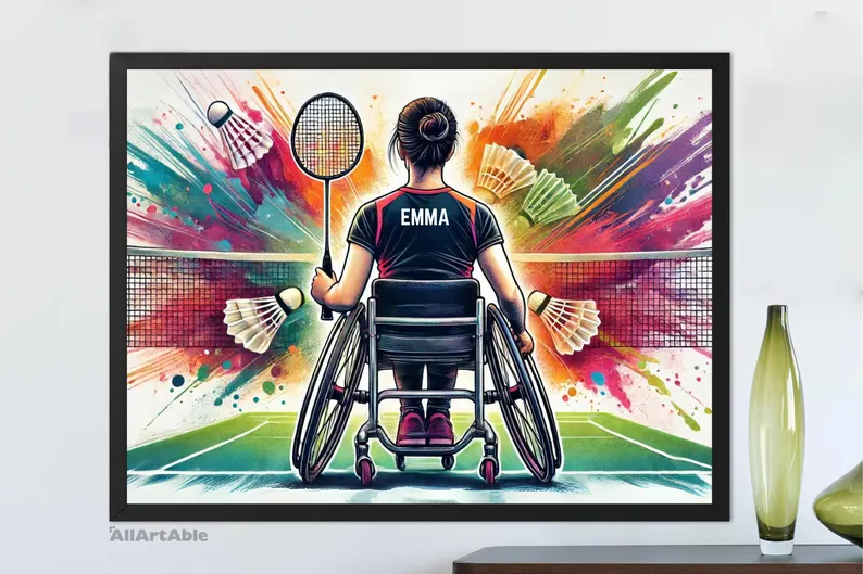 Personalized Female Wheelchair Badminton Art Poster 2